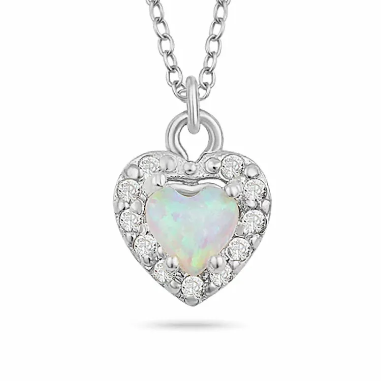 hjärta syntetisk opal halsband i silver