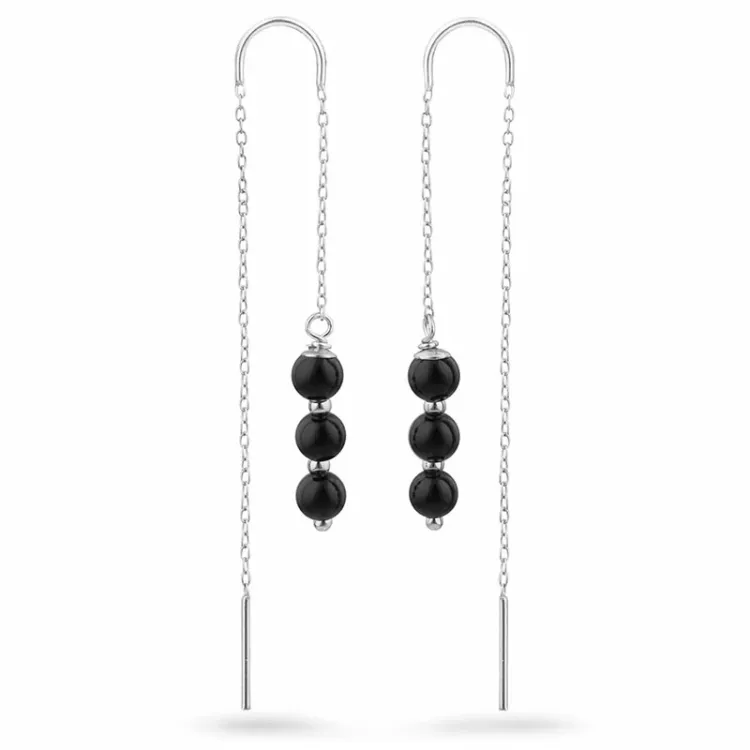 svarta onyxer kedja örhängen i silver - Loom Stones