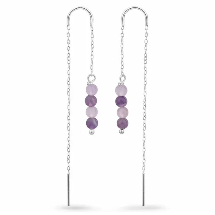 lavendelfärgat ametist kedja örhängen i silver - Loom Stones