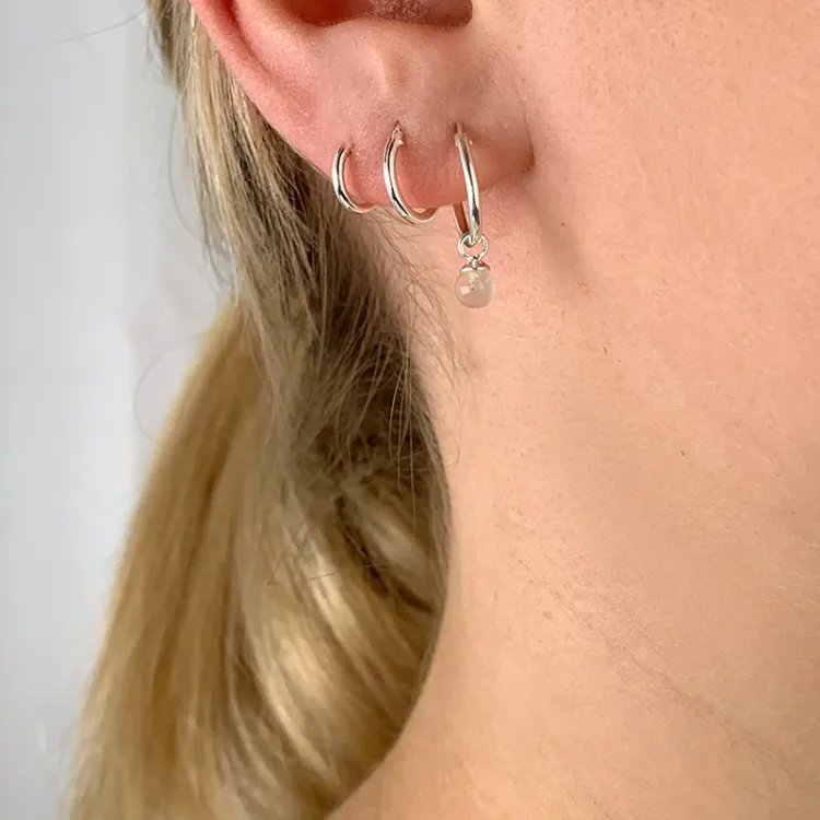 12 mm rosa kvarts creol i silver - Loom Stones