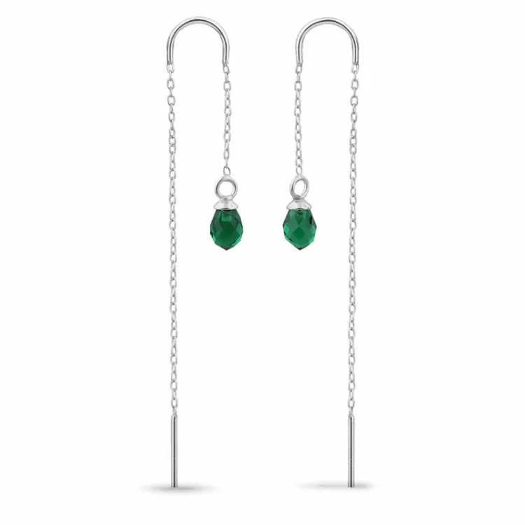 smaragd glas kedja örhängen i silver - Loom Stones
