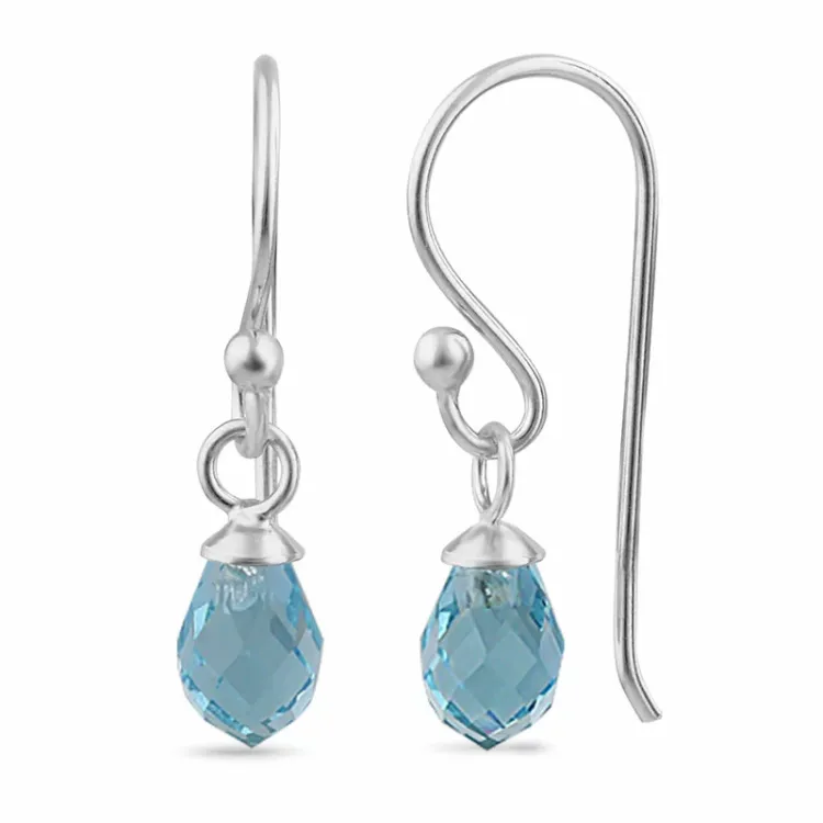 blå topas glas ear lines i silver - Loom Stones