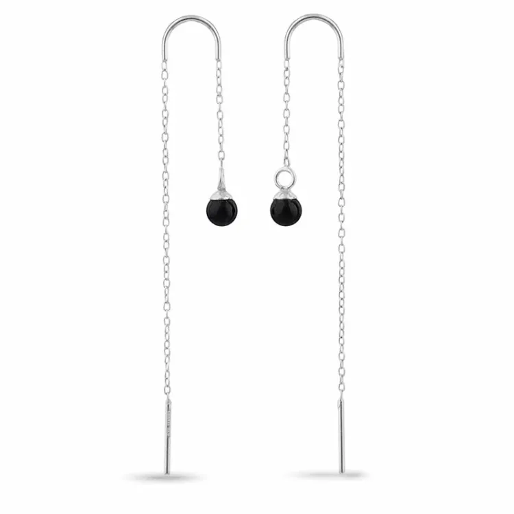 svarta onyxer kedja örhängen i silver - Loom Stones
