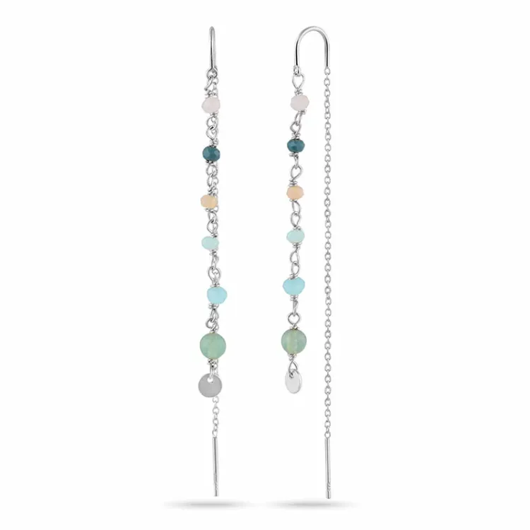 långa multifärgade kedja örhängen i silver - Loom Stones