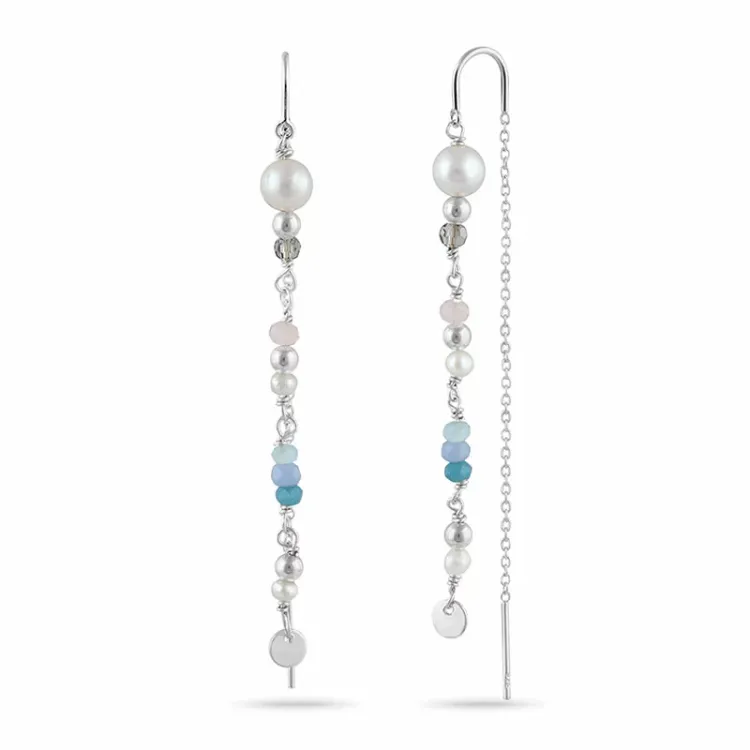 långa pärla kedja örhängen i silver - Loom Stones