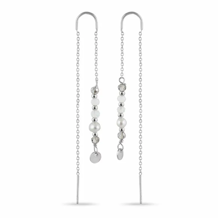 långa pärla kedja örhängen i silver - Loom Stones