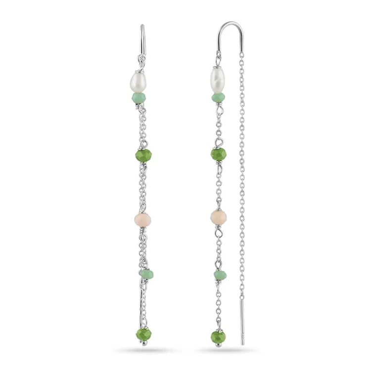 långa gröna kedja örhängen i silver - Loom Stones