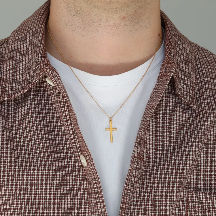 12 x 26 mm kors halsband i förgyllt silver med korshänge i förgyllt silver