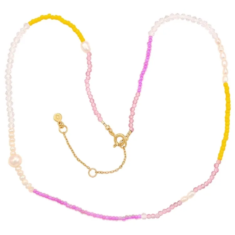 Hultquist Pink Rainbow halsband i förgyllt silver