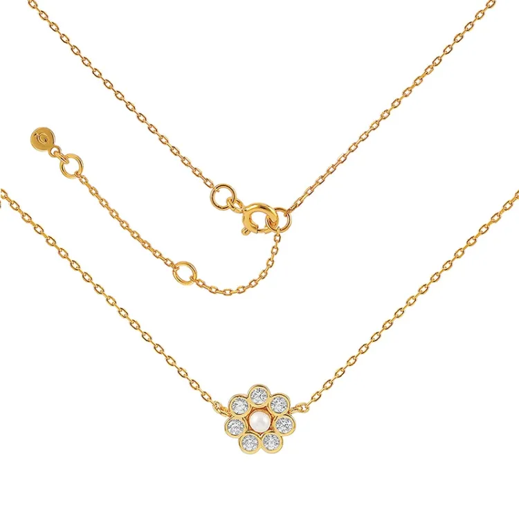 Hultquist Aya blomma halsband i förgyllt silver vit zirkon