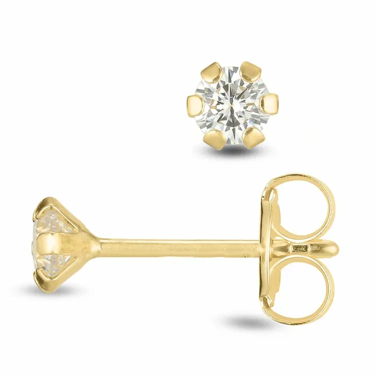 3 mm örhängestift i 9 karat guld med zirkon - Gold Collection