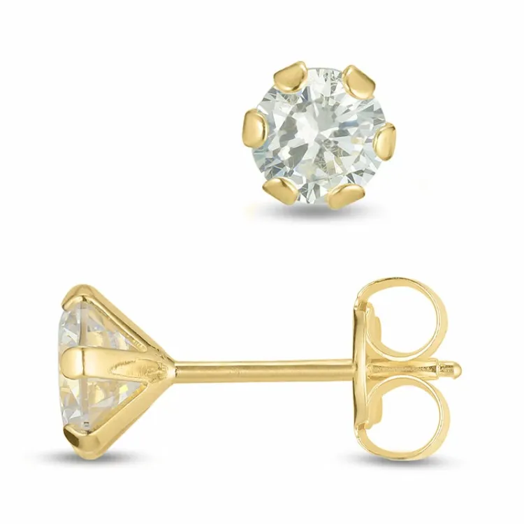 4 mm örhängestift i 9 karat guld med zirkon - Gold Collection