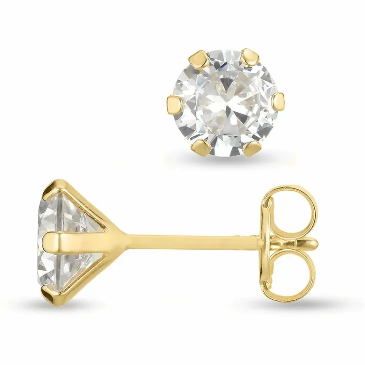 6 mm örhängestift i 9 karat guld med zirkon - Gold Collection