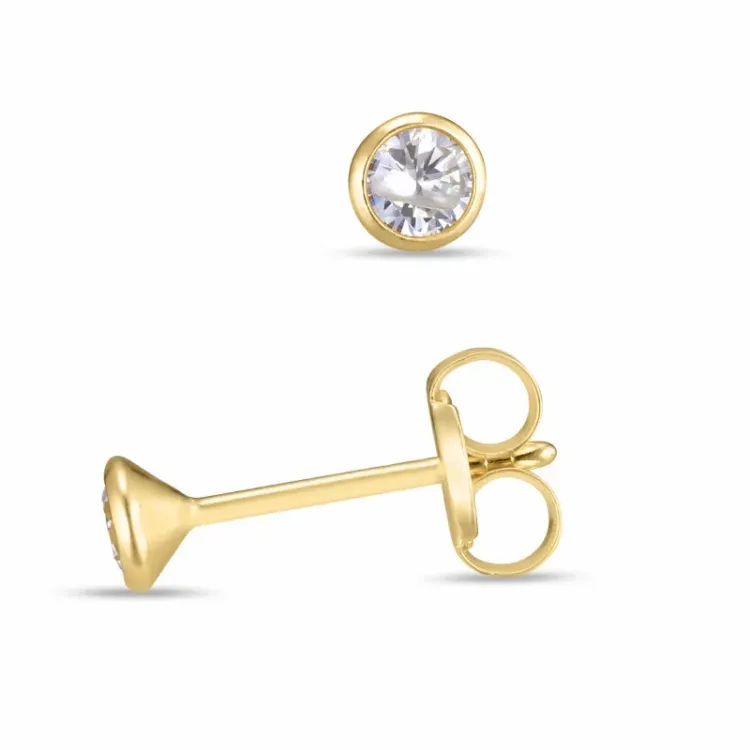 3 mm örhängestift i 9 karat guld med zirkon - Gold Collection