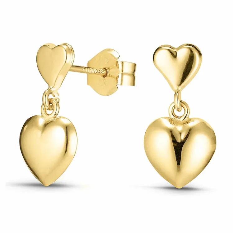 långa hjärta örhängen i 9 karat guld - Gold Collection
