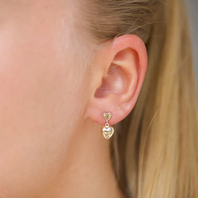 långa hjärta örhängen i 9 karat guld - Gold Collection
