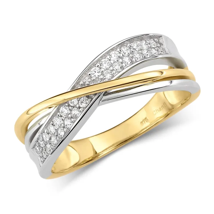 Äkta ring i 9 karat guld med 9 karat vitguld