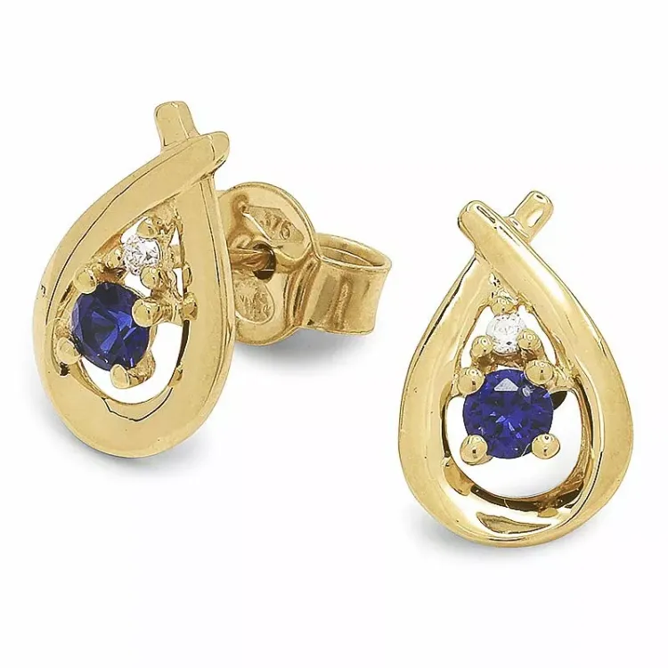 droppe blå guldörhängen i 9 karat guld med syntetisk safir och zirkon - Gold Collection