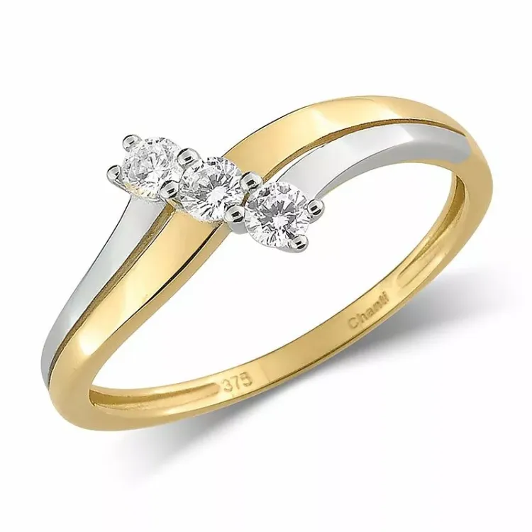 Slät vit zirkon ring i 9 karat guld med rhodium