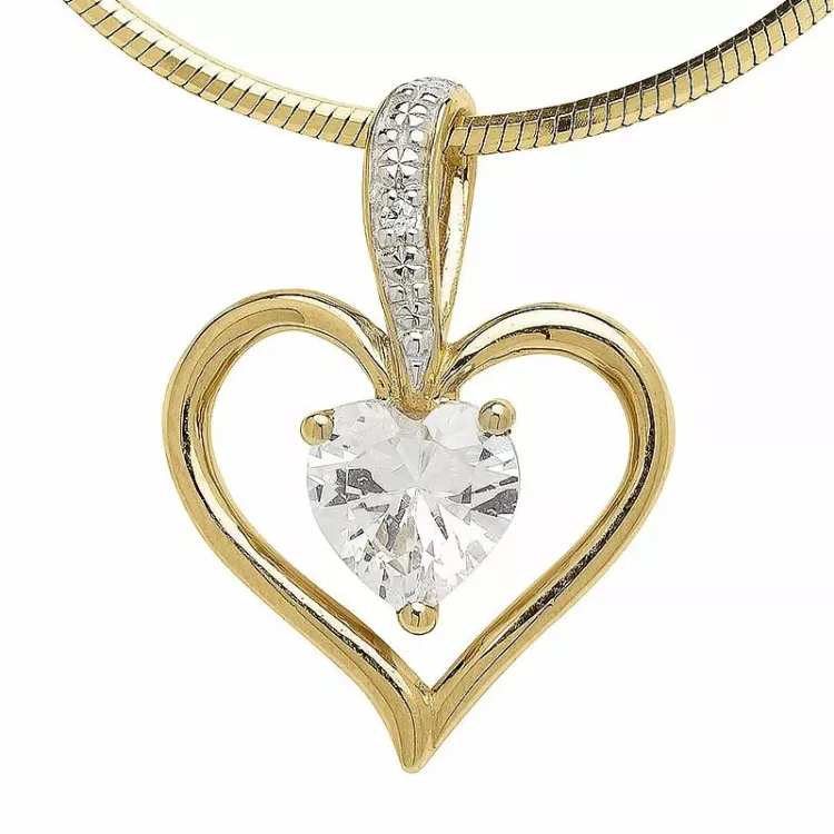 hjärta zirkon hängen i 9 karat guld med rhodium
