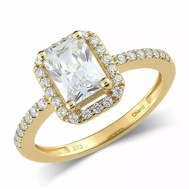 vit zirkon ring i 9 karat guld - Gold Collection