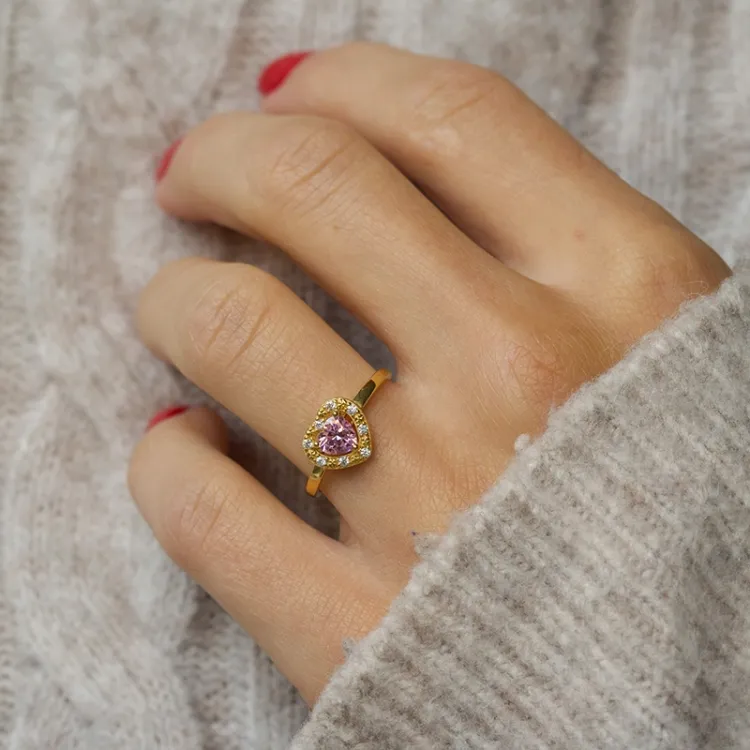 elegant hjärta rosa zirkon ring i 9 karat guld - Gold Collection