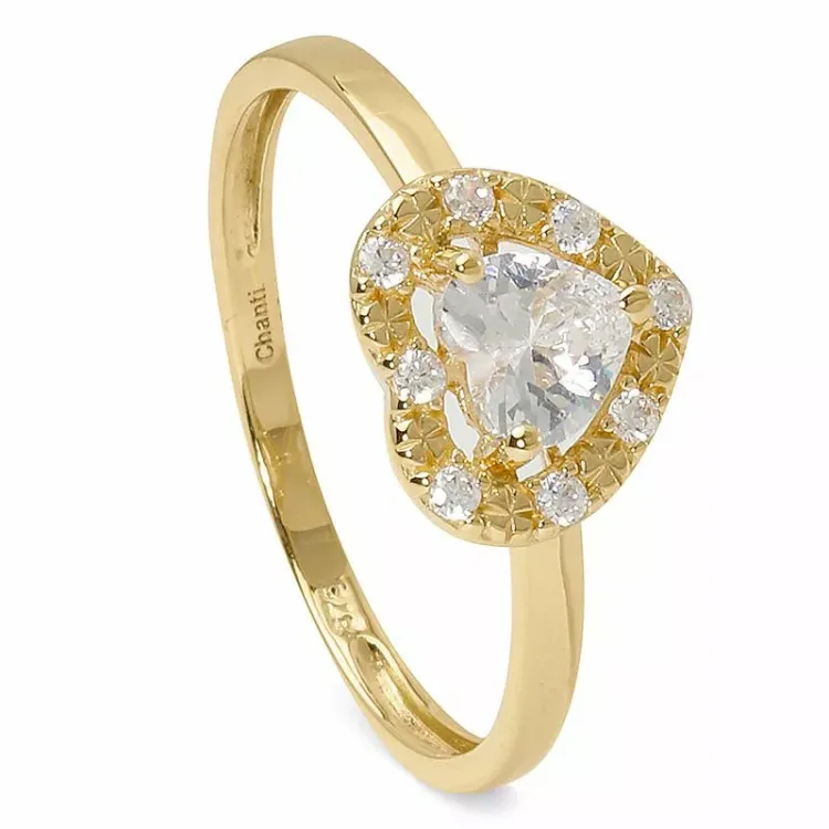 hjärta vit zirkon ring i 9 karat guld
