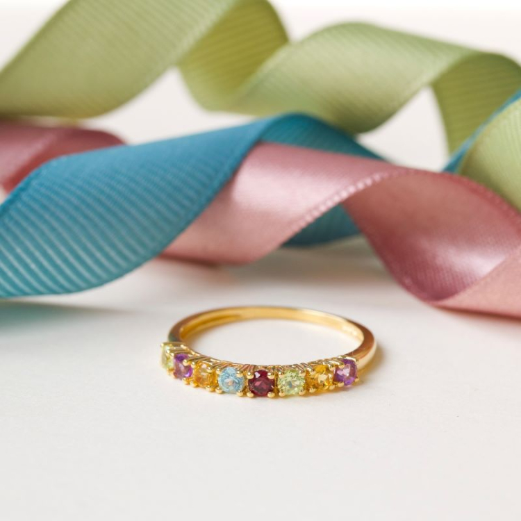 smal multifärgat ring i 8 karat guld - Gold Collection