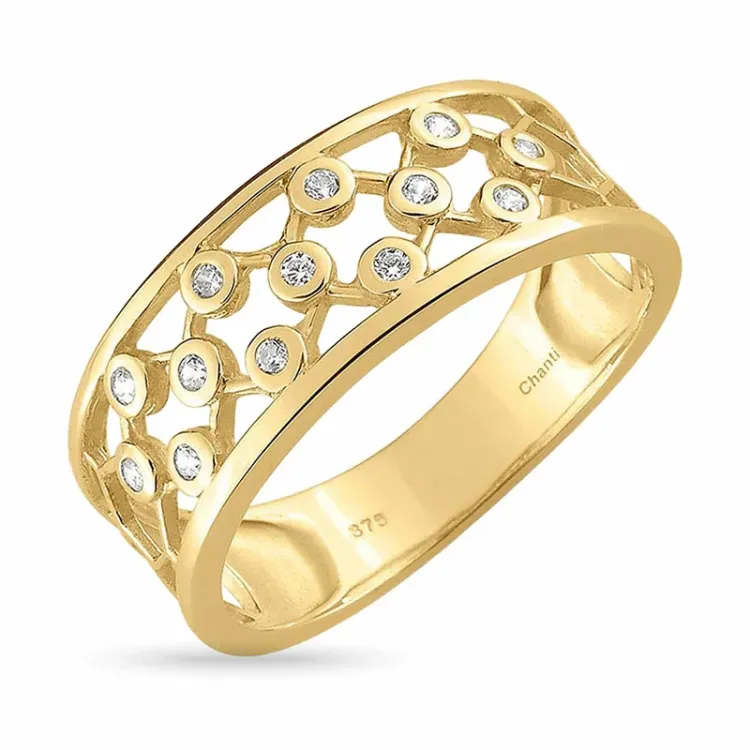 bred vit zirkon guldring i 8 karat guld - Gold Collection