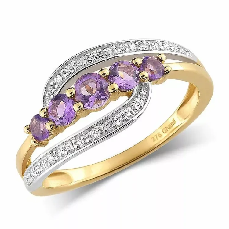 Guldringar: ametist ring i 9 karat guld