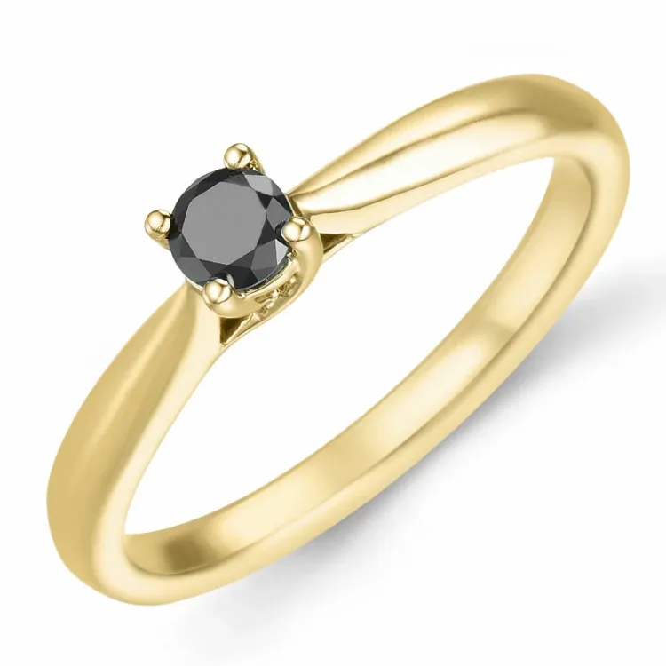 sort diamant ring i 14 karat guld 0,20 ct