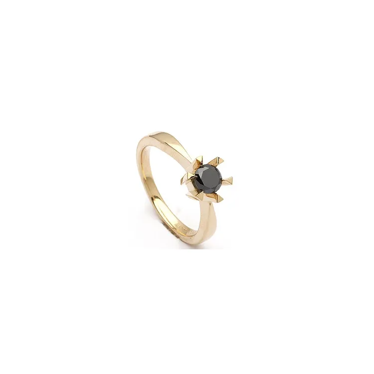 svart diamant solitärring i 14 karat guld 0,42 ct