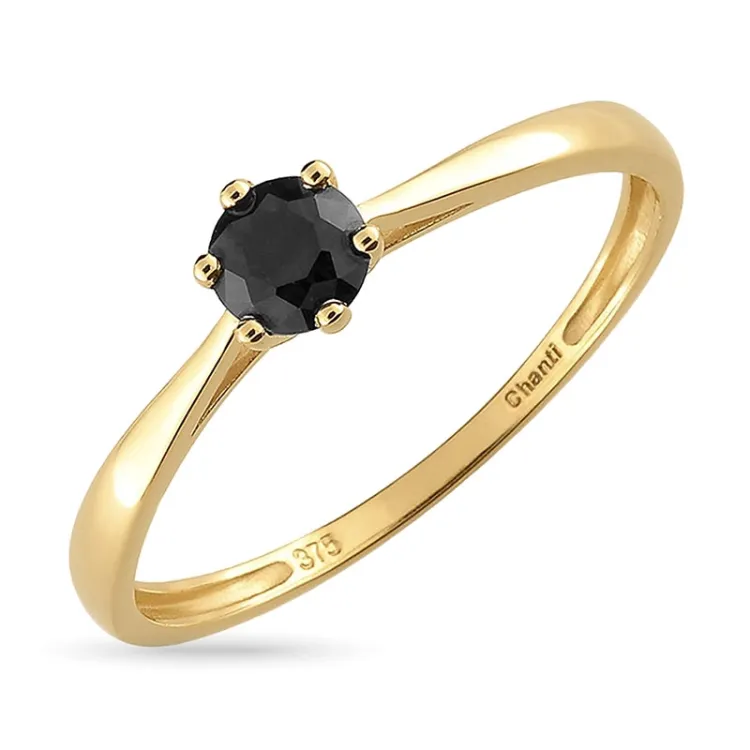 sort zirkon solitärring i 9 karat guld