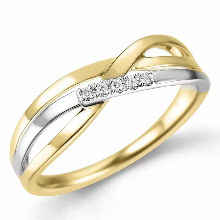 diamantring i 14 karat guld- och vitguld 0,03 ct