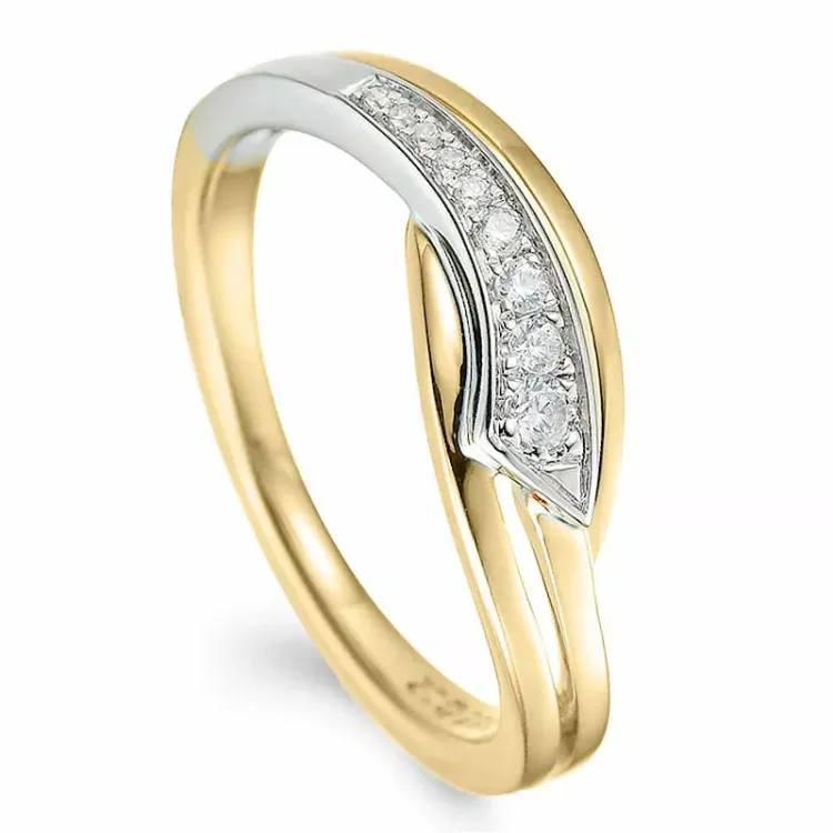 abstrakt diamant ring i 14 karat guld- och vitguld 0,09 ct