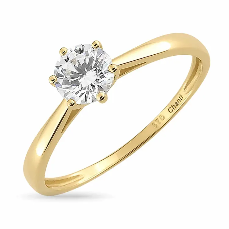 vit zirkon solitärring i 8 karat guld - Gold Collection
