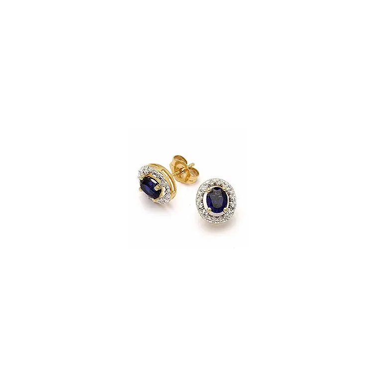 ovala örhängen i 9 karat guld med rhodium med syntetisk safir och zirkon