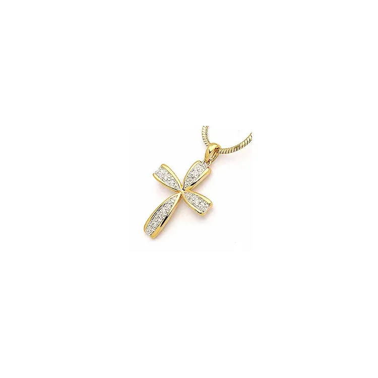 kors zirkon hängen i 9 karat guld med rhodium