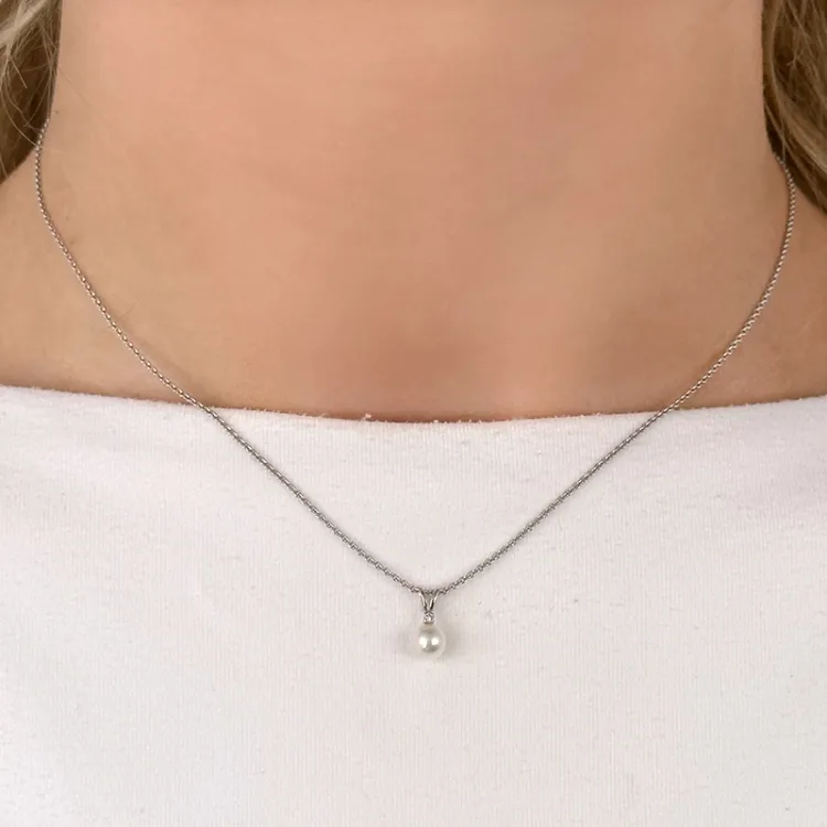 pärla diamantberlocker i 14  carat vitguld 0,01 ct