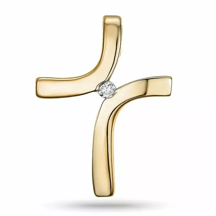 kors diamant hängen i 14 carat guld 0,01 ct