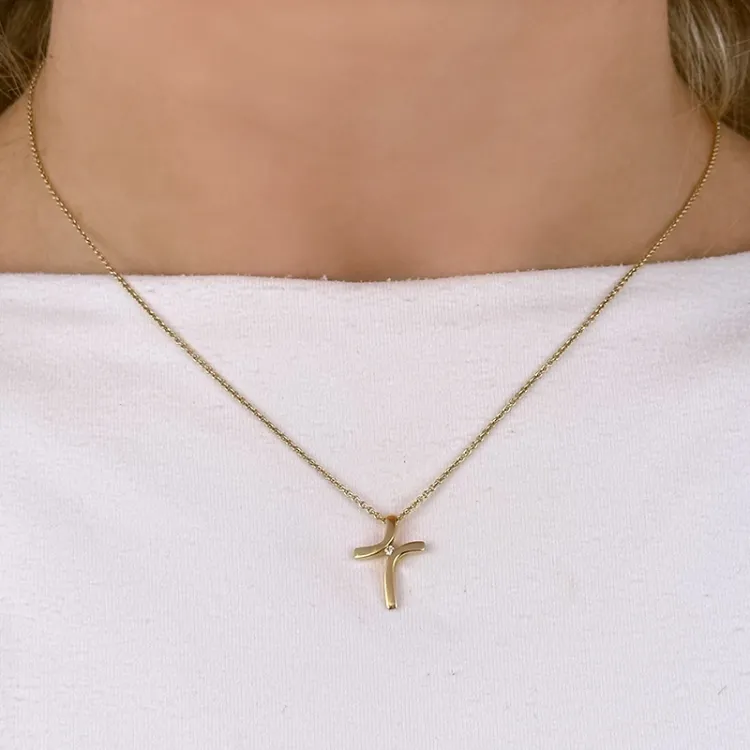 kors diamant hängen i 14 carat guld 0,01 ct