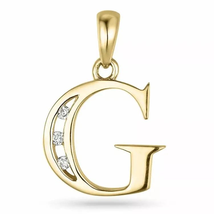 bokstav g hängen i 14 carat guld 0,03 ct