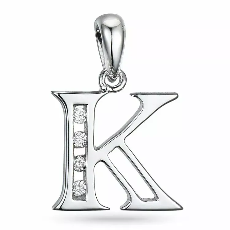 bokstav k hängen i 14  carat vitguld 0,04 ct