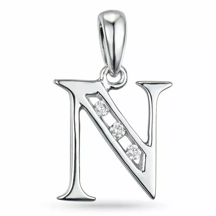 bokstav n hängen i 14 carat vitguld 0,03 ct