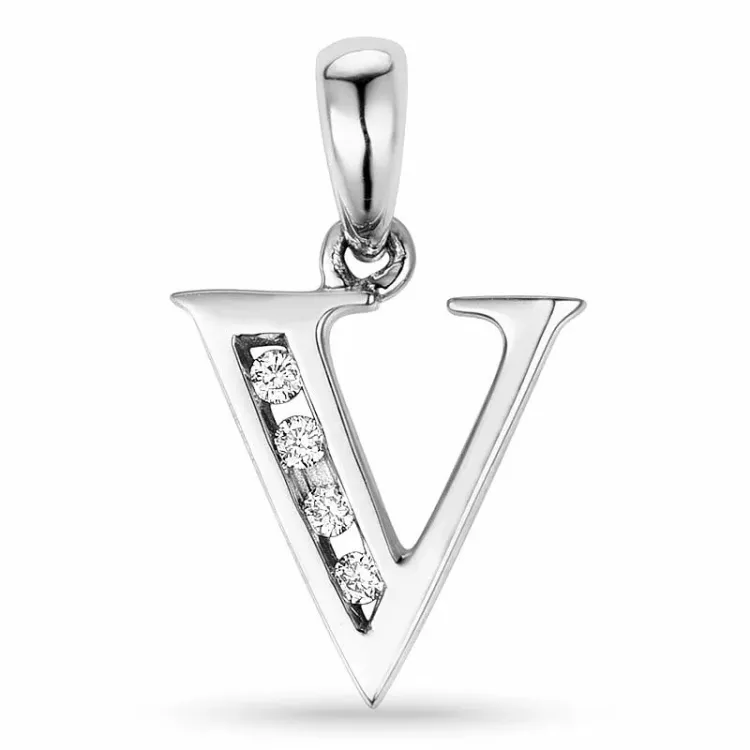 bokstav v hängen i 14  carat vitguld 0,04 ct
