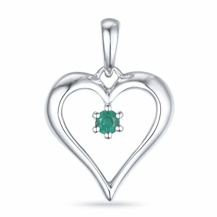 hjärta smaragd hängen i 14 carat vitguld 0,09 ct