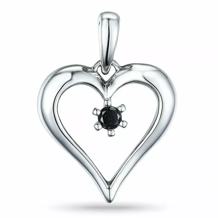 hjärta sort diamant hängen i 14 carat vitguld 0,07 ct