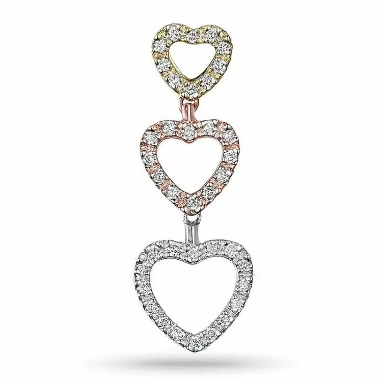 hjärta diamant hängen i 14  carat gul-, vit- och rödguld 0,17 ct