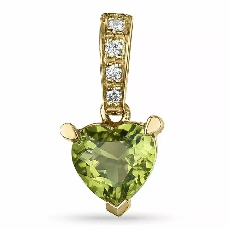 hjärta peridot hängen i 14 carat guld 0,03 ct 0,84 ct