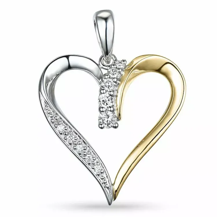 hjärta diamant hängen i 14 carat guld- och vitguld 0,19 ct